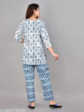 Pure cotton women's nightsuit with printed pattern, three-quarter sleeves, limited edition premium quality from GustoFab