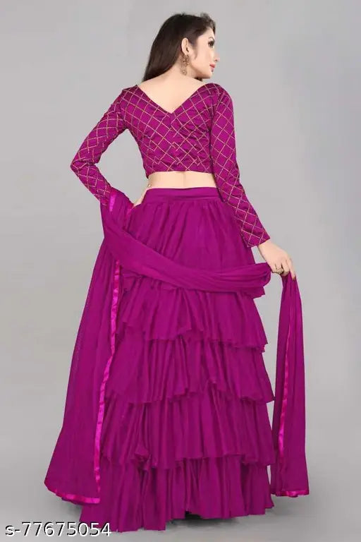 Fancy satin net lengha choli and dupatta set, free size, Indian bridal wear on display