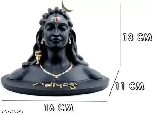 Black ceramic SAI AMRUT Adhiyogi Shiva idol, handcrafted figurine for car dashboard decor