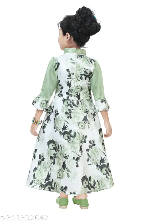 Light pink and green cotton blend new gown for girls, intricate lace net design, perfect for parties, weddings, or festivals like Diwali, Navratri, and Christmas. Suitable for seasons and available in sizes 2-3 Years to 10-11 Years. Made in India