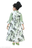 Light pink and green cotton blend new gown for girls, intricate lace net design, perfect for parties, weddings, or festivals like Diwali, Navratri, and Christmas. Suitable for seasons and available in sizes 2-3 Years to 10-11 Years. Made in India