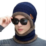 Woolen embellished beanie cap, scarf & touchable gloves - stylish winter accessory for men & women (3pcs, origin India)