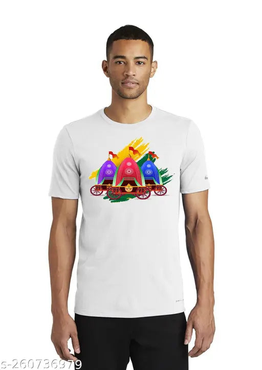 Shri Jagannath printed white t-shirt, polyester, short sleeves, great quality print, round neck, Indian origin