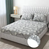 White glace cotton double bedsheet with elastic corners & 2 pillow covers, fit for 6" mattresses