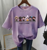 Cotton BTS Chibi oversized t-shirt for women, colorful print pattern on short sleeves, XS (36in bust, 23in length)