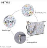 White PU sling bag for women & girls, solid net pattern, free size with 3 compartments, made in India
