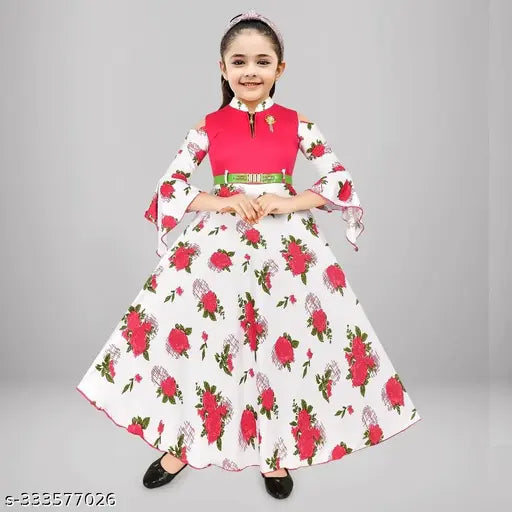 Cotton blend printed net frock gown dress for girls aged 3-13, India origin