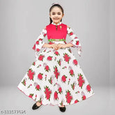 Cotton blend printed net frock gown dress for girls (3-4 years), Indian handcrafted on mannequin