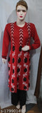 Woolen kurti with long sleeves, printed combo, free size (bust 40in, length 42in), frock style, made in India