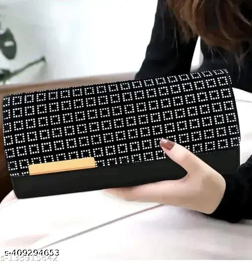 Grey faux-leather clutch bag with 5 compartments, embellished design. Ethical, versatile accessory for women's everyday style