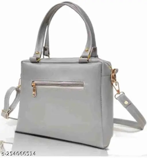 Grey PU sling bag, 2-compartment style with free size, pink accent, women's fashionable sling bag for girls, Indian origin