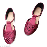 Red synthetic bellies and ballerinas flat heels for women's festive or everyday use. Embellished design, closed back with excellent comfort