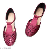 Red synthetic bellies and ballerinas flat heels for women's festive or everyday use. Embellished design, closed back with excellent comfort