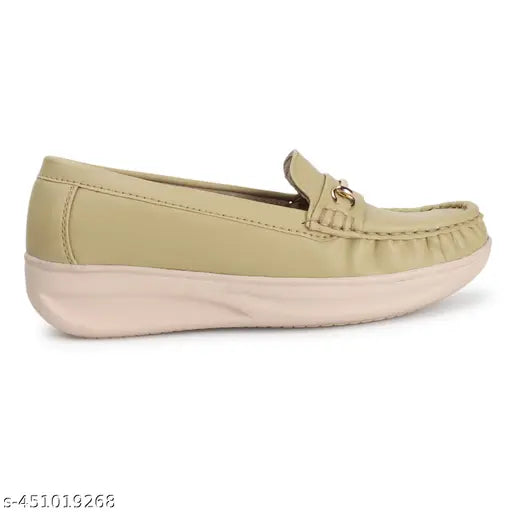 Synthetic leather ankle cream loafer (India), women's comfortable slip-on ballet flats for casual and formal wear