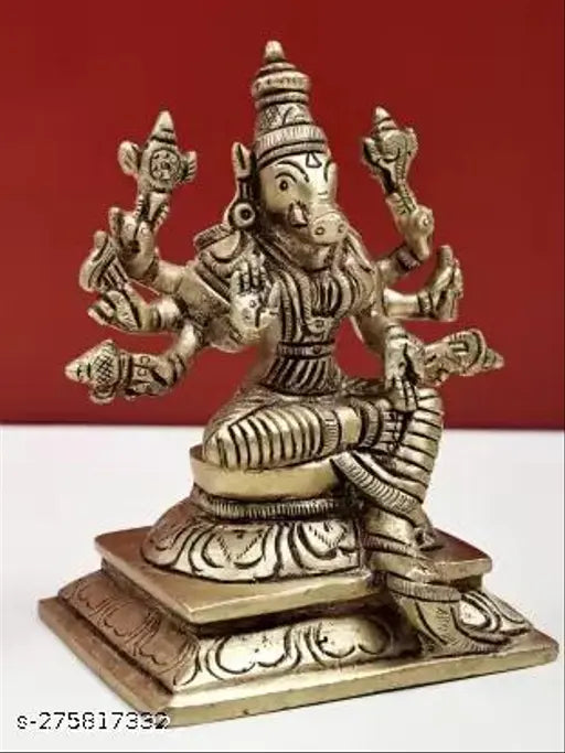 Brass Varahi Amman statue, 8cm tall, intricately detailed Indian god idol with a super fine finish