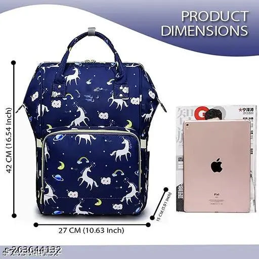 Water-resistant navy blue polyester diaper bag with multiple pockets, easy organization for baby essentials. Spacious design, portable and durable