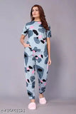Cotton blend coord set for women, short-sleeved printed top and pyjama bottoms, sizes S (36in bust, 34in length) & XL (42in bust, 40in length), made in India