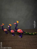 Multicolored dancing peacock showpiece set, hand-painted poly resin animal figurine - 7cm x 10cm x 6cm