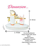 Marble dust white Krishna hand statue with golden peacock feather brass flute, ideal for car dashboard, home decor, or gift (4 inch)
