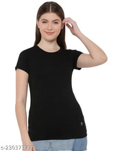 Black cotton t-shirt, solid round neck, short sleeves for exercise and casual wear