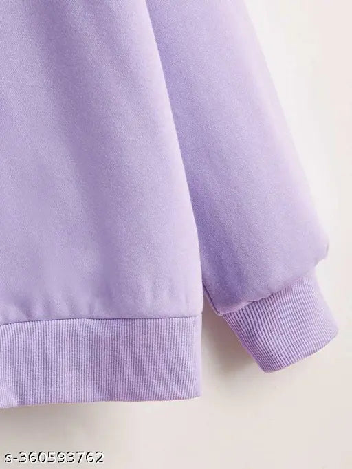 Purple embellished hoodie sweatshirts for girls, printed net pattern, wool fabric, full sleeve, India origin