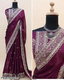 Georgette Sequin Work Saree, Indian Silk Blend Embroidered Design, Free Size