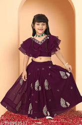 Heavy embroidered Georgette silk lehenga choli for girls, trendy Indian wear, sleeveless design, various sizes from 2-3 to 7-8 years