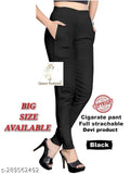 Solid cotton cigar pants for women & girls, stretchable fit in sizes 28-XXL, Indian origin