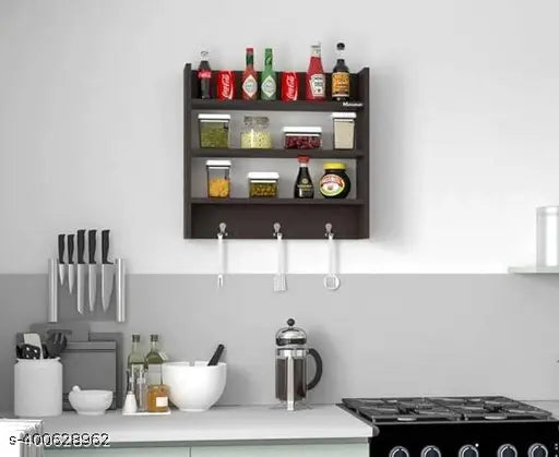Brown engineered wood modern kitchen rack, perfect for organizing small kitchen essentials