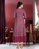 Red wine-dyed printed rayon Anarkali long kurta with sequin work, stylish flared design for women's partywear