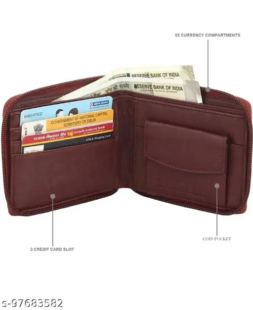 Brown artificial leather wallet, regular size with 5 card slots for men & women. Solid pattern and 2 compartments in free size (11cm x 10cm). Perfect gift idea
