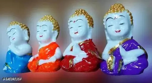 Poly Resin Beautiful Blessing Buddha Statue Set of 4 - Decorative home & car items, promoting peace and calm. Made from environmentally-friendly resin