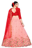 Fancy embroidered semi-stitched dupion silk and net Lehenga Choli with embellished Dupatta, free size, India