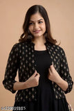 Black rayon embroidered three-quarter sleeve kurti, Indian printed fashion