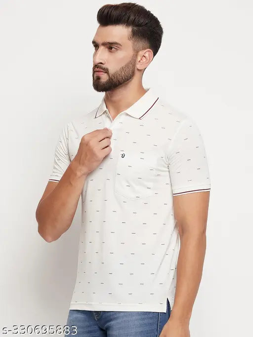Blue cotton blend polo t-shirt for men with printed design, half sleeves, XL size from India