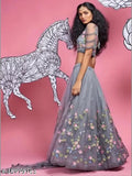 Embroidered net lehenga set with choli and dupatta, semi-stitched in size 40x43 inches, Indian craftsmanship