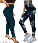 Imported black lycra leggings for women, high quality imported running, gym, and yoga wear. Solid fill, black lining, pack of 2, sizes 26-36 inches (India)