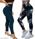 Imported black lycra leggings for women, high quality imported running, gym, and yoga wear. Solid fill, black lining, pack of 2, sizes 26-36 inches (India)