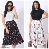 Crepe net pleated calf length skirt combo for women, available in sizes 28-34. Made in India