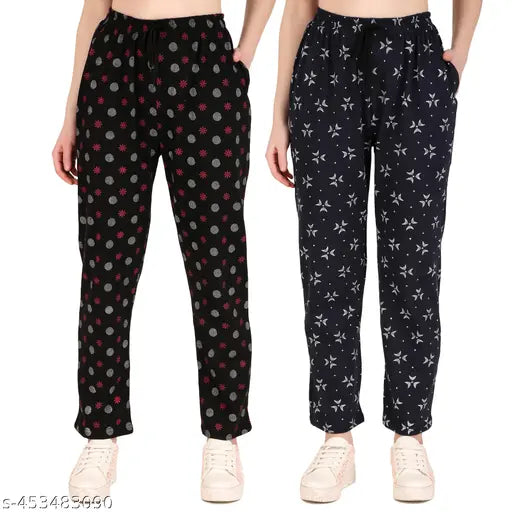 Trendy cotton-blend printed pyjama pack 2 for women, suitable for travel and sports in various sizes