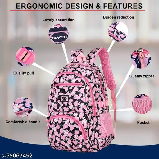 Black stylish polyester backpack, 26L, ideal for school/college/travel, water-resistant, trendy design, perfect for girls and women, India origin