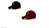 Black-and-maroon cotton baseball cap, solid design with edexo branding from India