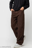 Mens oversized brown denim baggy ZZ, loose fit casual jeans for men, solid pattern, size 28 with waist 29in, length 40in, hip 35in