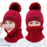 Woolen winter monkey cap for women & girls, stretchy balaclava design with soft fleece lining. 100% acrylic, stylish beanie hat for all winter seasons