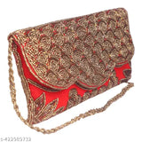 Golden velvet embroidered clutch, sophisticated accessory for luxury, free size (9in x 5in) originating from India