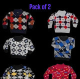 Twisty kids semi woollen sweatshirt pack (2) - printed pattern, long sleeves, sizes 0-24 months, Indian origin