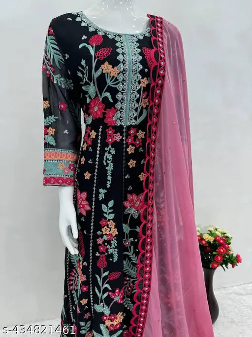 Embroidered Georgette kurta with dupatta, new color added for designer Pakistani party wear suit
