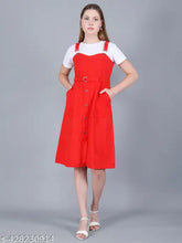 Red striped cotton dungaree dress with belt, ideal for beach travel & casual wear