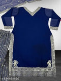 Blue Georgette Embroidered Kurta Set with Dupatta & Bottomwear, single piece from India