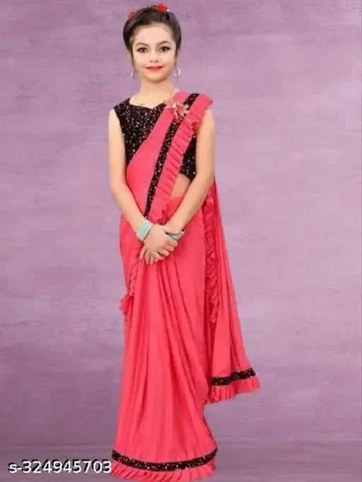 Solid Lycra festival wedding saree for kids, vibrant and new designer ready-to-wear saree from India